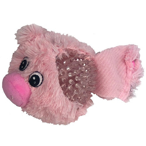 PetLou EZ Squeaky Pig Ball Plush Dog Toy with Nylon Ball