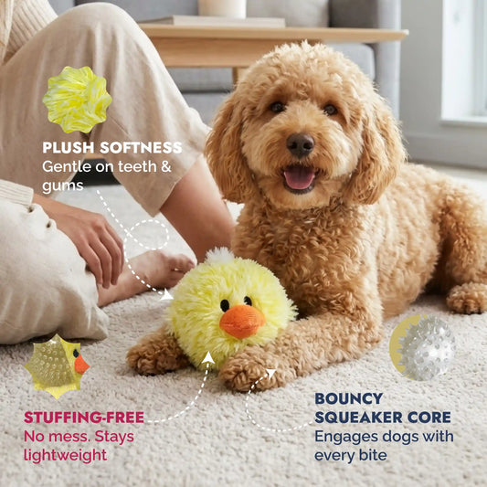 PetLou EZ squeaky chick plush ball dog toy 4 inch