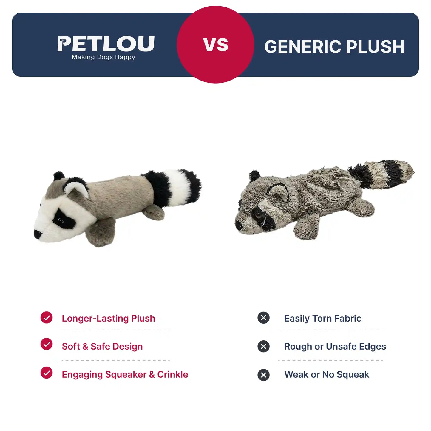 Raccoon plush dog toy