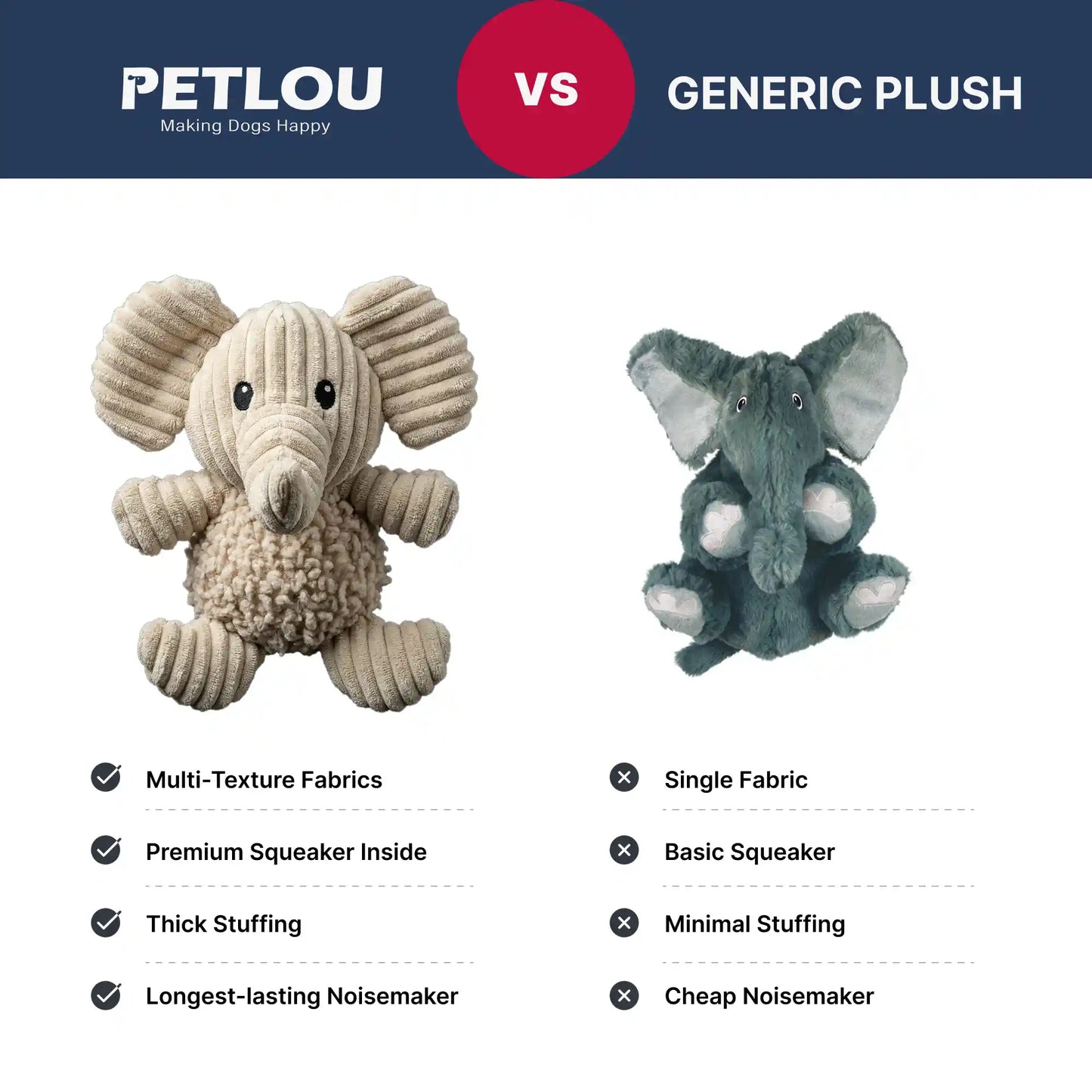 Elephant plush dog toy