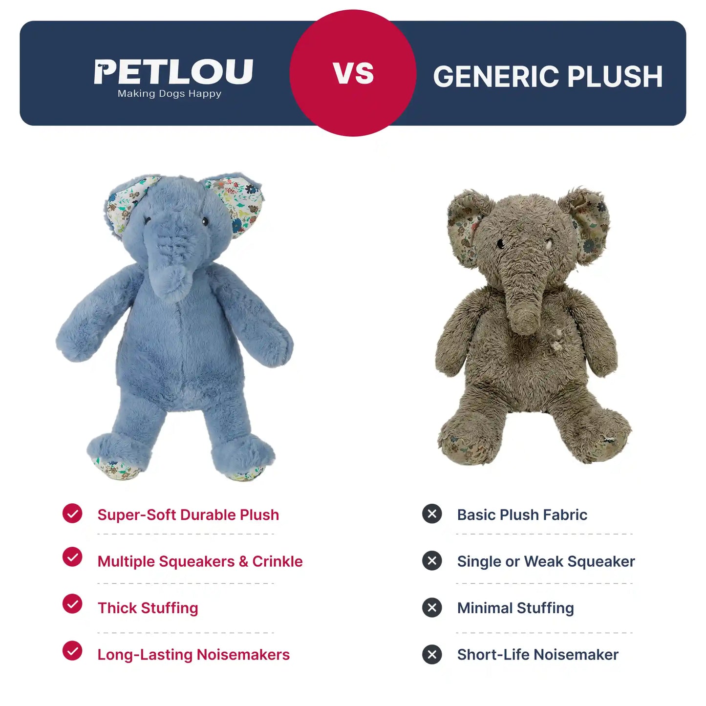 Elephant plush dog toy