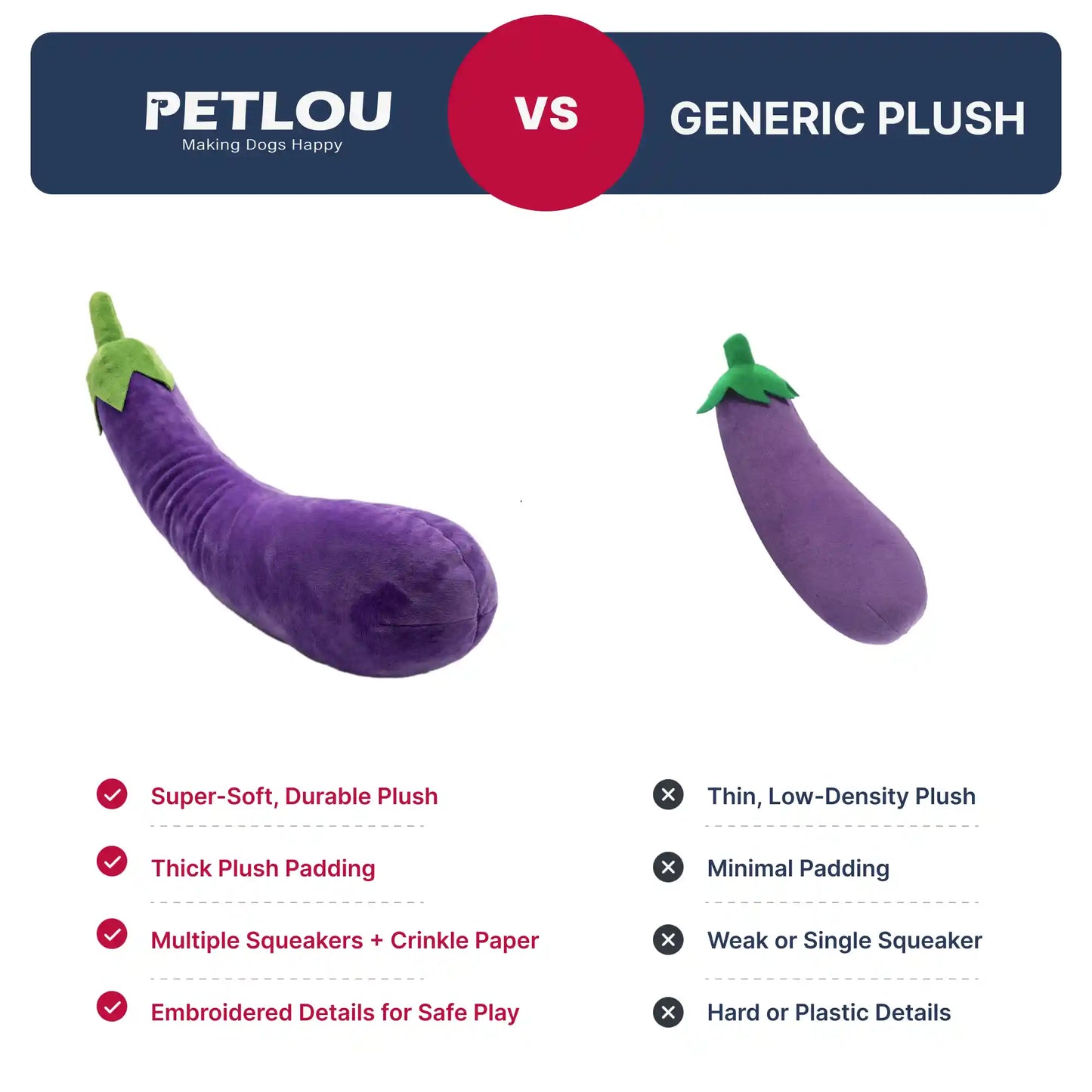 Eggplant plush dog toy