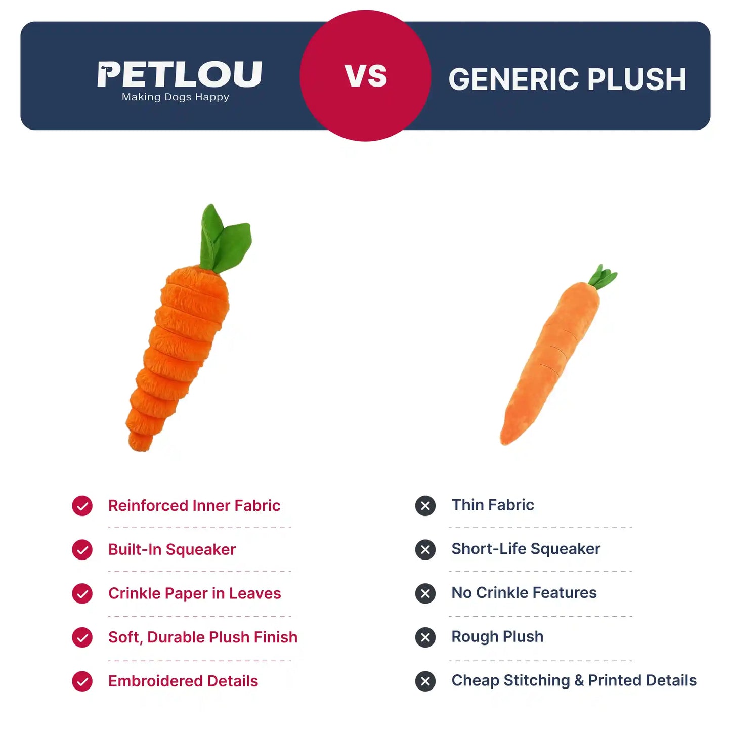 Carrot plush dog toy