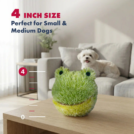 PetLou EZ Squeaky Frog Plush Ball Dog Toy, 4-Inch