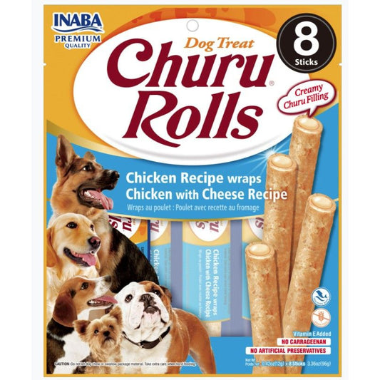 Inaba Churu Rolls Dog Treat Chicken Recipe wraps Chicken with Cheese Recipe-Dog-Inaba-8 count-