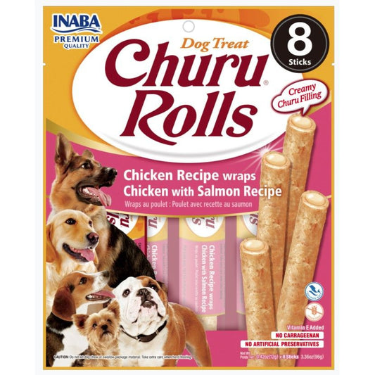 Inaba Churu Rolls Dog Treat Chicken Recipe wraps Chicken with Salmon Recipe-Dog-Inaba-8 count-