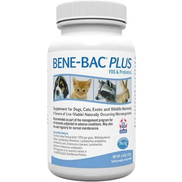 Pet Ag Bene-Bac Plus Powder Fos Prebiotic and Probiotic for Dogs, Cats, Exotic and Wildlife Mammals-Dog-Pet Ag-4.5 oz-