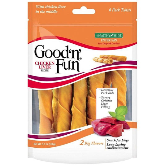 Healthy Hide Good 'n' Fun Stuffed Chicken Liver Twists-Dog-Healthy Hide-6 count-