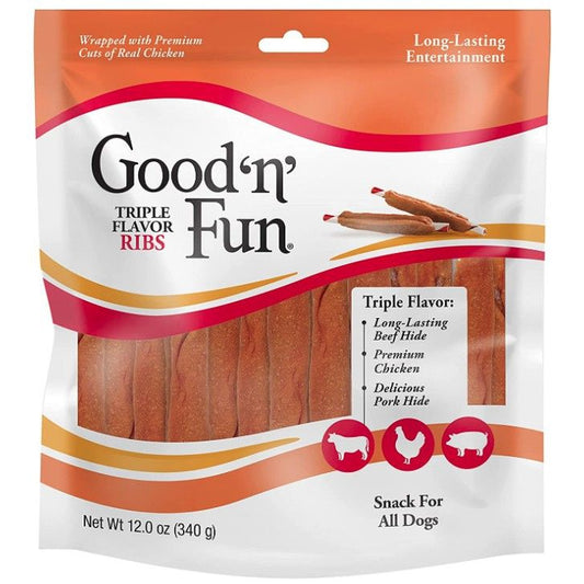 Healthy Hide Good'n' Fun Triple Flavor Ribs Rawhide, Chicken and Pork Hide-Dog-Healthy Hide-12 oz-