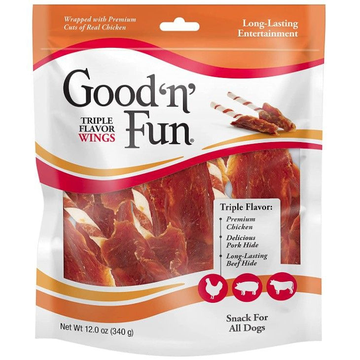Healthy Hide Good'n' Fun Triple-Flavor Wings Chicken, Pork and Beef Hide-Dog-Healthy Hide-12 oz-