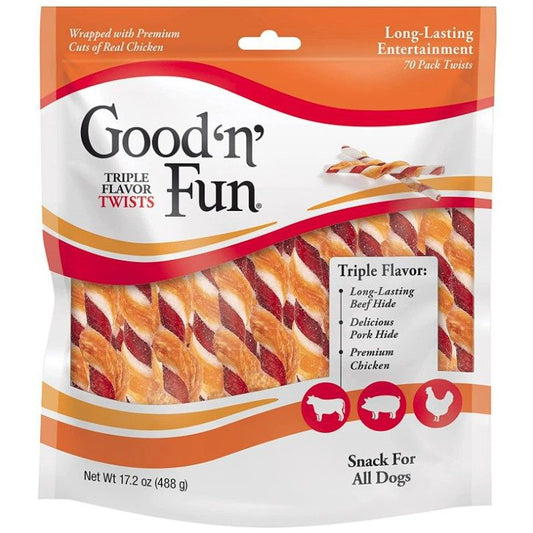 Healthy Hide Good'n' Fun Triple-Flavor Twists Regular Chicken, Pork and Beef Hide-Dog-Healthy Hide-70 count-