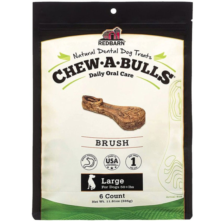 Redbarn Pet Products Chew-A-Bulls Brush Dental Dog Treats Large-Dog-Redbarn-6 count-