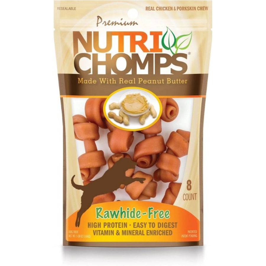 Nutri Chomps Rawhide Free Real Chicken and Porkskin Mini Dog Chews with Real Peanut Butter-Dog-Scott Pet-8 count-