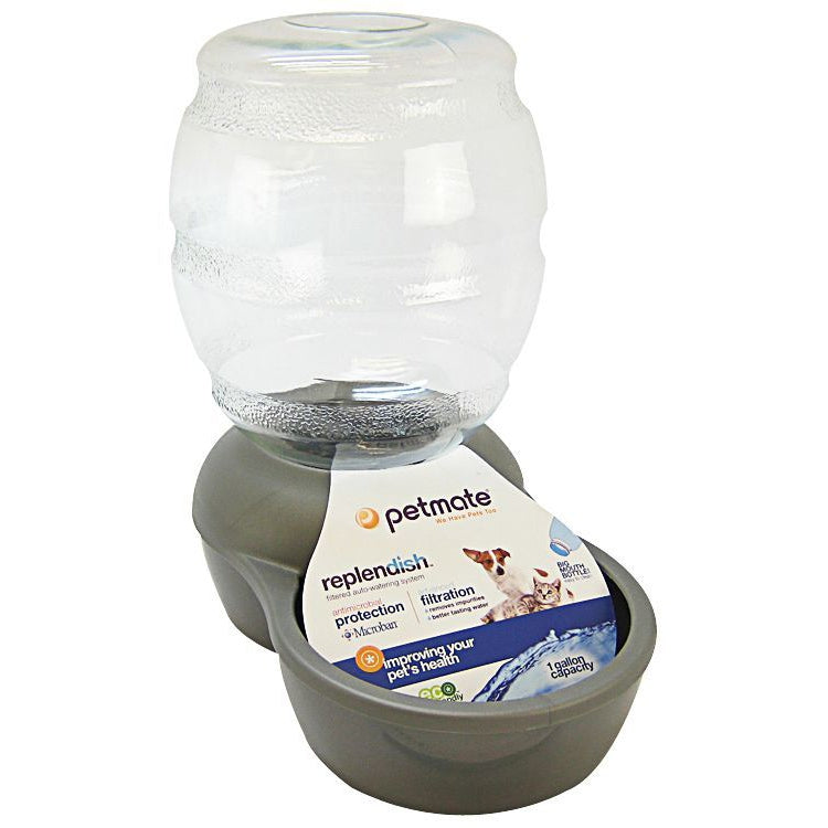 Petmate Replendish Waterer - Brushed Nickel-Dog-Petmate-1 Gallon-