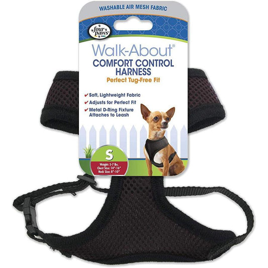 Four Paws Comfort Control Harness - Black-Dog-Four Paws-Small - For Dogs 5-7 lbs (14"-16" Chest & 8"-10" Neck)-