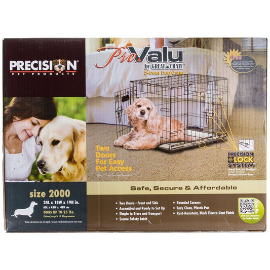 Precision Pet Pro Value by Great Crate - 2 Door Crate - Black-Dog-Precision Pet-Model 2000 (24"L x 18"W x 19"H) For Dogs up to 25 lbs-