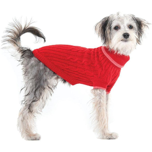 Fashion Pet Cable Knit Dog Sweater - Red-Dog-Fashion Pet-Small (10"-14" From Neck Base to Tail)-