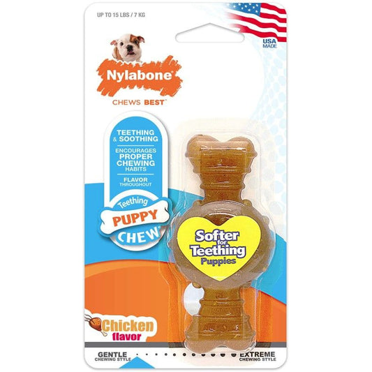 Nylabone Puppy Chew Textured Ring & Bone - Chicken Flavor-Dog-Nylabone-Petite (1 Pack)-