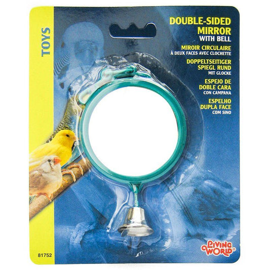 Living World Double Sided Mirror with Bell Bird Toy-Bird-Living World-1 Pack - (Assorted Colors)-