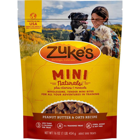 Zukes Mini Naturals Dog Treats - Peanut Butter & Oats Recipe-Dog-Zukes-1 lb-