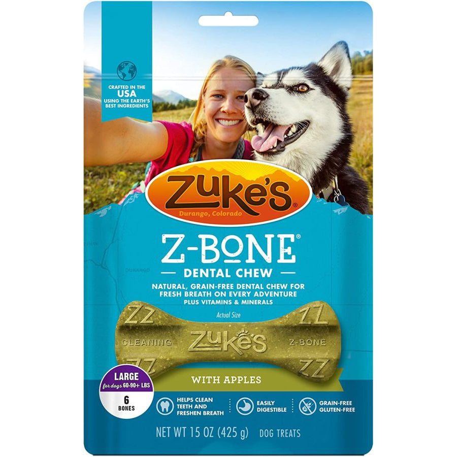 Zukes Z-Bones Dental Chews - Clean Apple Crisp-Dog-Zukes-Large (6 Pack - 15 oz)-