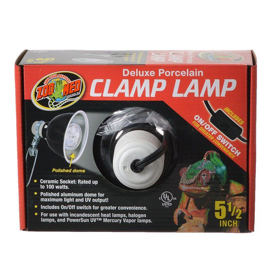 Zoo Med Delux Porcelain Clamp Lamp - Black-Reptile-Zoo Med-100 Watts (5.5" Diameter)-