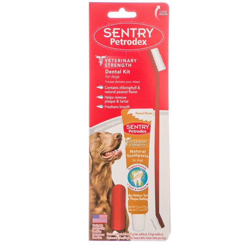 Petrodex Dental Kit for Dogs - Peanut Butter Flavor-Dog-Sentry-2.5 oz Toothpaste - 8.25" Brush-