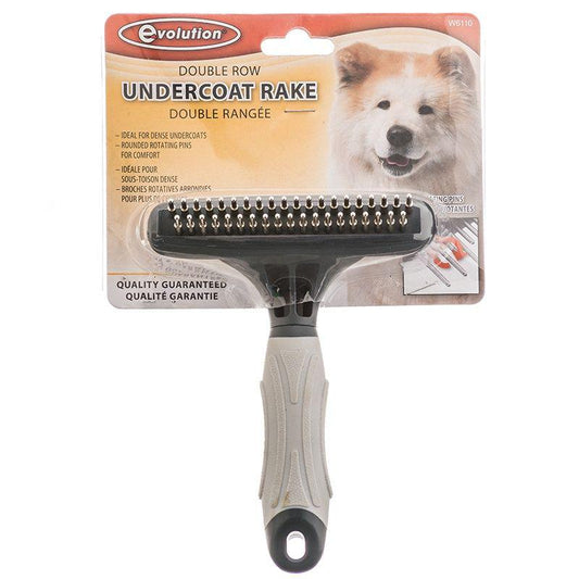 Evolution Undercoat Rake with Rotating Pins-Dog-Evolution-Double Row - For Dense Coats - (5.5" Long x 4.5" Wide)-