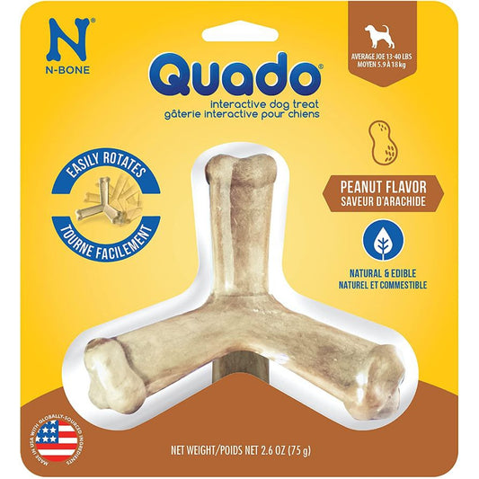 N-Bone Quado Interactive Dog Treat - Peanut Flavor-Dog-N-Bone-Average Joe - 1 Pack - Dogs 13-40 lbs - (4.5" Diameter)-