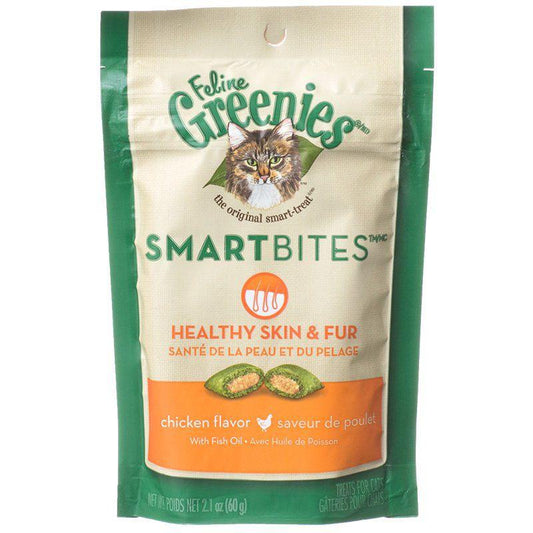 Greenies SmartBites Healthy Skin & Fur Chicken Flavor Cat Treats-Cat-Greenies-2.1 oz-