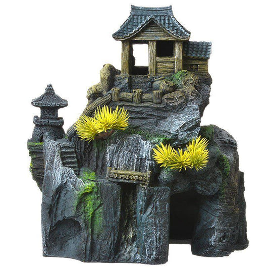 Exotic Environments Asian Cottage House with Bonsai Aquarium Ornament-Fish-Blue Ribbon Pet Products-7.75"L x 5.5"W x 8.5"H-