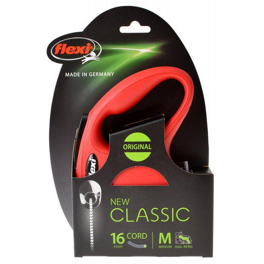 Flexi New Classic Retractable Cord Leash - Red-Dog-Flexi-Medium - 16' Lead (Pets up to 44 lbs)-