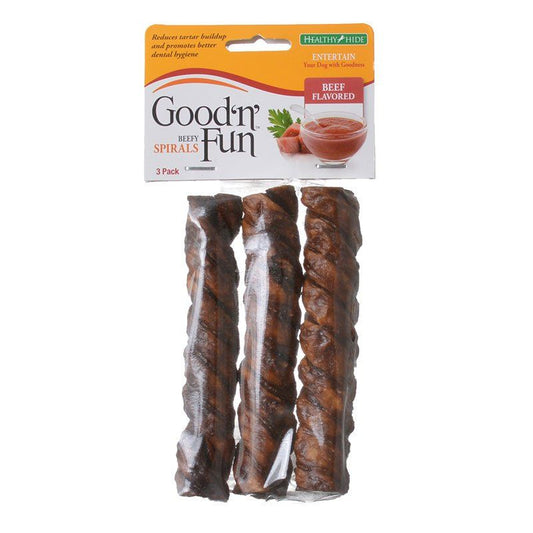Healthy Hide Good 'n' Fun Beefy Spirals - Beef Flavored-Dog-Healthy Hide-5" Chews - 3 Pack-
