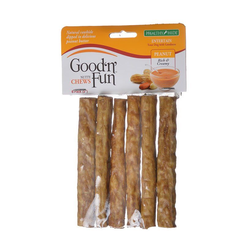 Healthy Hide Good 'n' Fun Crunchy Sticks - Peanut Butter Flavor-Dog-Healthy Hide-5" Chews - 6 Pack-