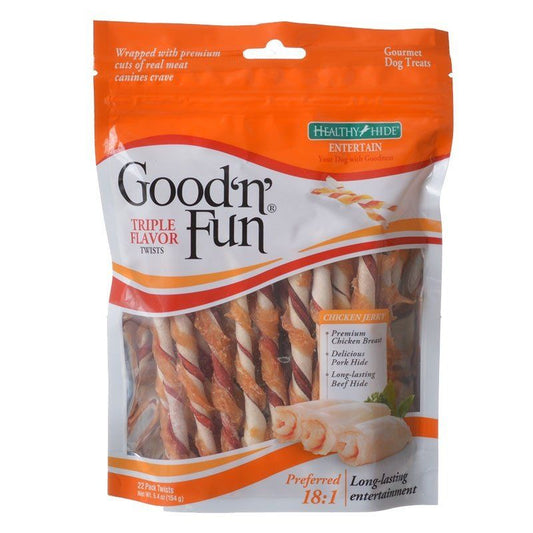 Healthy Hide Good 'n' Fun Triple-Flavor Twists - Rawhide, Pork Hide & Chicken-Dog-Healthy Hide-35 Pack-