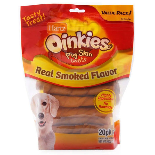 Hartz Oinkies Pig Skin Twists - Real Smoked Flavor-Dog-Hartz-Regular - 5" Long - 20 Pack-