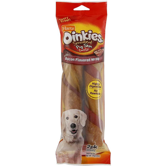 Hartz Oinkies Pig Skin Twists with Bacon Flavored Wrap-Dog-Hartz-X-Large - 9" Long - 2 Pack-