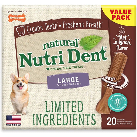 Nylabone Natural Nutri Dent Filet Mignon Dental Chews - Limited Ingredients-Dog-Nylabone-Large - 20 Count-