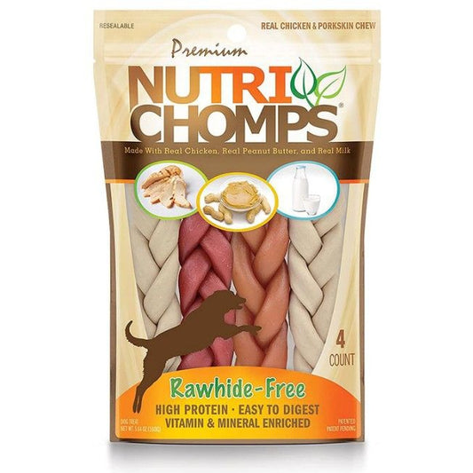 Premium Nutri Chomps Rawhide Free Chicken, Peanut Butter, Milk Dog Treats-Dog-Scott Pet-4 count-