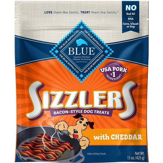 Blue Buffalo Sizzlers Natural Bacon-Style Soft-Moist Dog Treats with Cheddar-Dog-Blue Buffalo-15 oz-