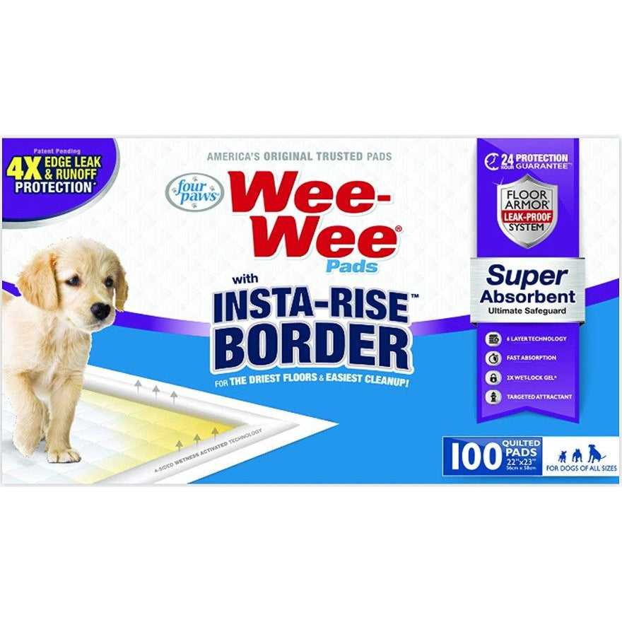 Four Paws Wee Wee Insta Rise Border Quilted Pads-Dog-Four Paws-100 count-
