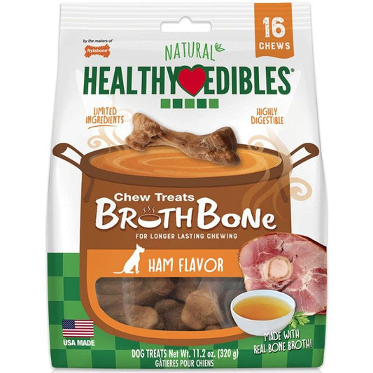 Nylabone Natural Healthy Edibles Broth Bone Chew Treats - Ham Flavor - Small-Dog-Nylabone-16 count-