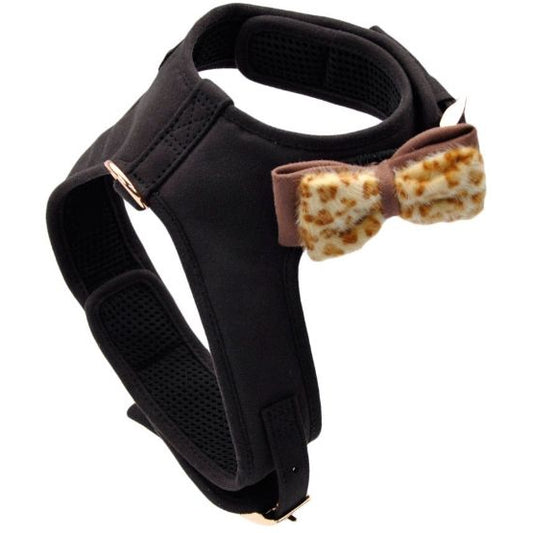 Coastal Pet Accent Microfiber Dog Harness Mod Black with Leopard Bow-Dog-Coastal Pet-Medium-