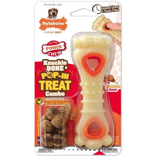 Nylabone Power Chew Knuckle Bone and Pop-In Treat Toy Combo Chicken Flavor Wolf-Dog-Nylabone-1 count-