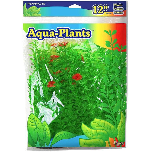 Penn Plax Plastic Plant Pack 12" Green-Fish-Penn Plax-6 count-