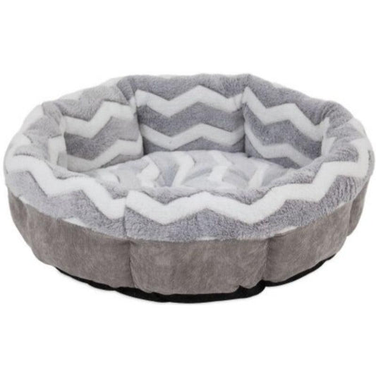 Precision Pet Snoozz ZigZag Round Pet Bed Gray And White-Animals & Pet Supplies-BimBimPet-