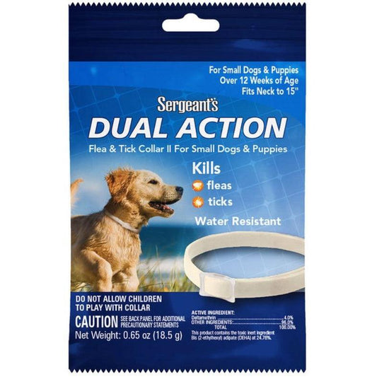 Sergeants Dual Action Flea and Tick Collar II for Small Dogs and Puppies Neck Size 15"-Dog-Sergeants-1 count-