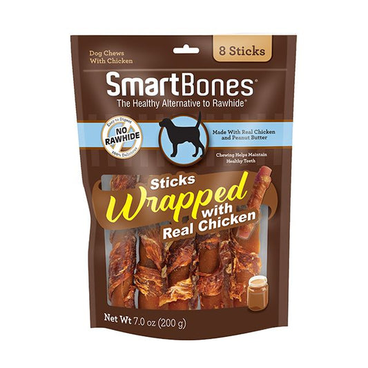 SmartBones Chicken Wrapped Peanut Butter Sicks Rawhide Free Dog Chew-Dog-Smartbones-8 count-
