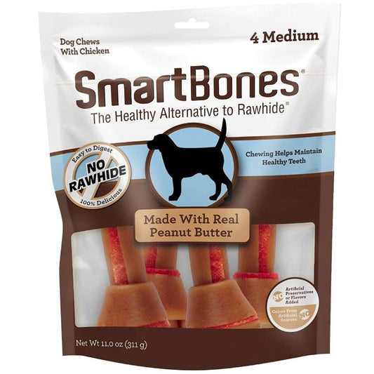 SmartBones Medium Chicken and Peanut Butter Bones Rawhide Free Dog Chew-Dog-Smartbones-4 count-