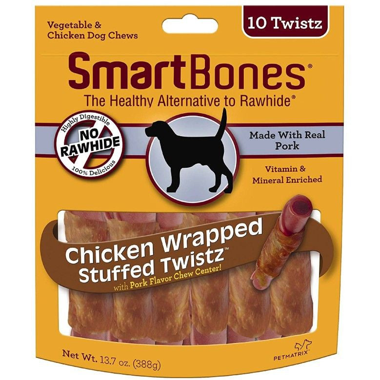 SmartBones Stuffed Twistz Vegetable and Chicken Wrapped Pork Rawhide Free Dog Chew-Dog-Smartbones-10 count-